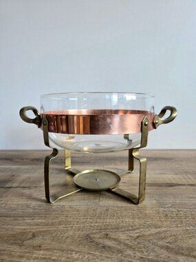 Nilsjohan Sweden vintage 1960s Punch Glass Bowl Brass Copper Stand